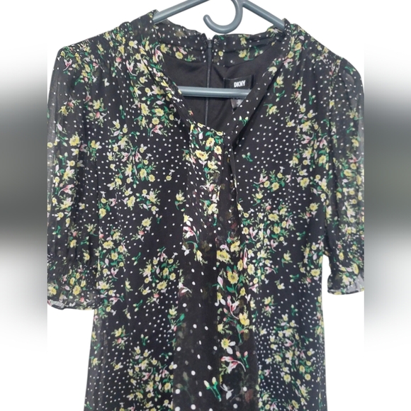 DKNY Black Floral Knee Length Dress size Womans 8 NWT Dark Romantic - Picture 6 of 7